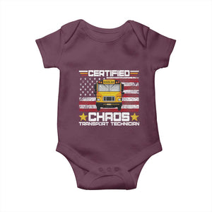 Certified Chaos Transport Technician Baby Onesie Patriotic School Bus Driver USA American Flag