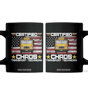 Certified Chaos Transport Technician Coffee Mug Patriotic School Bus Driver USA American Flag