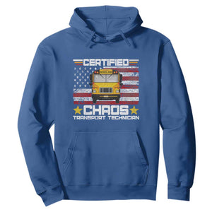 Certified Chaos Transport Technician Hoodie Patriotic School Bus Driver USA American Flag