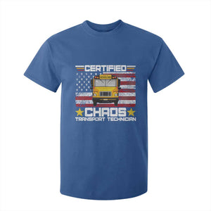 Certified Chaos Transport Technician T Shirt For Kid Patriotic School Bus Driver USA American Flag