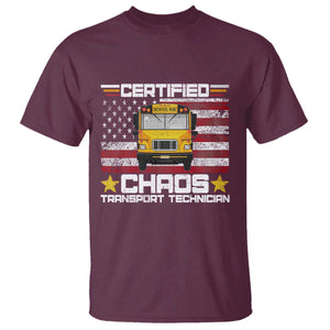 Certified Chaos Transport Technician T Shirt Patriotic School Bus Driver USA American Flag