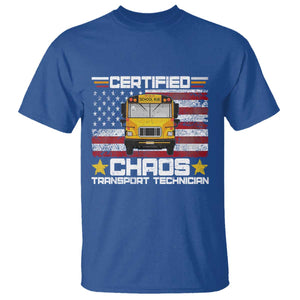 Certified Chaos Transport Technician T Shirt Patriotic School Bus Driver USA American Flag