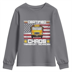 Certified Chaos Transport Technician Youth Sweatshirt Patriotic School Bus Driver USA American Flag