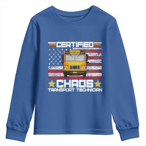 Certified Chaos Transport Technician Youth Sweatshirt Patriotic School Bus Driver USA American Flag