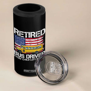Retired School Bus Driver 4 in 1 Can Cooler Tumbler Patriotic USA American Flag