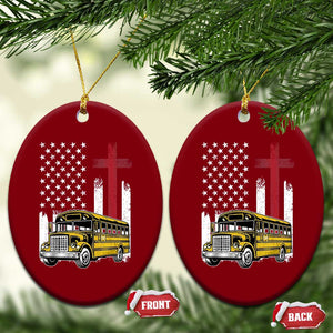 Bus Driver Patriotic Christian USA Flag Ceramic Ornament School Bus Driver
