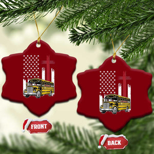 Bus Driver Patriotic Christian USA Flag Ceramic Ornament School Bus Driver