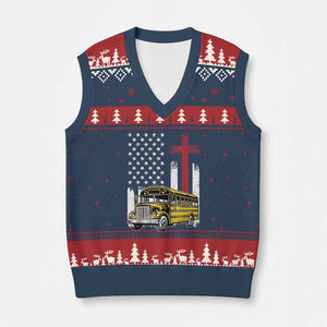 Bus Driver Patriotic Christian USA Flag V-Neck Knit Sweater Vest School Bus Driver