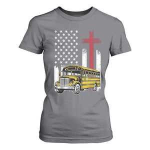 Bus Driver Patriotic Christian USA Flag T Shirt For Women School Bus Driver