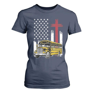 Bus Driver Patriotic Christian USA Flag T Shirt For Women School Bus Driver