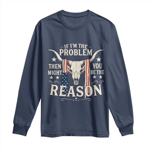 Cow Bull Skull American Flag Vintage Western Long Sleeve Shirt TS14 Navy Print Your Wear