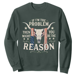 Cow Bull Skull American Flag Vintage Western Sweatshirt TS14 Dark Forest Green Print Your Wear