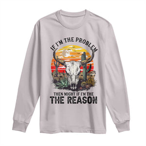 Cow Bull Skull Long Sleeve Shirt If Problem Vintage Then You Might Be Reason TS14 Ice Gray Print Your Wear
