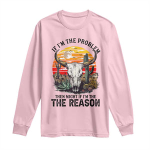 Cow Bull Skull Long Sleeve Shirt If Problem Vintage Then You Might Be Reason TS14 Light Pink Print Your Wear