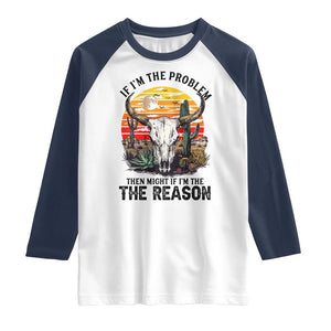 Cow Bull Skull Raglan Shirt If Problem Vintage Then You Might Be Reason TS14 White Navy Print Your Wear