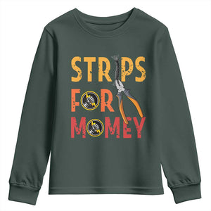 Funny Electrician Youth Sweatshirt Strips For Money Electrical Humor TS14 Dark Forest Green Print Your Wear