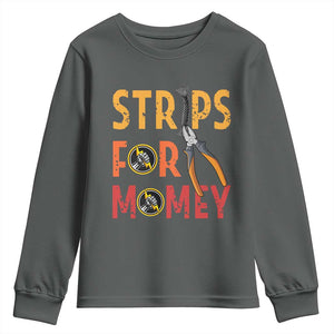 Funny Electrician Youth Sweatshirt Strips For Money Electrical Humor TS14 Dark Heather Print Your Wear
