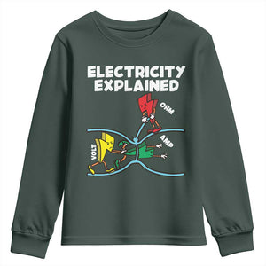 Funny Electricity Youth Sweatshirt Ohm's Law Electricity Explained TS14 Dark Forest Green Print Your Wear