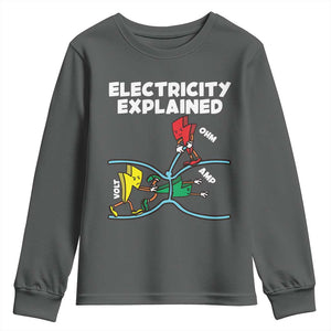 Funny Electricity Youth Sweatshirt Ohm's Law Electricity Explained TS14 Dark Heather Print Your Wear