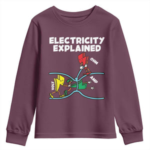 Funny Electricity Youth Sweatshirt Ohm's Law Electricity Explained TS14 Maroon Print Your Wear