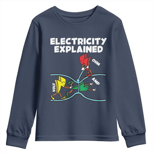 Funny Electricity Youth Sweatshirt Ohm's Law Electricity Explained TS14 Navy Print Your Wear