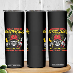 Funny Electrician Skull Skinny Tumbler Electrical Engineer Electricity Lineman TS14 Print Your Wear