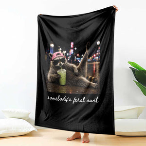 Somebody's Feral Aunt Throw Blanket Raccoon Drinking Iced Matcha Latte Sarcastic Animal Humor
