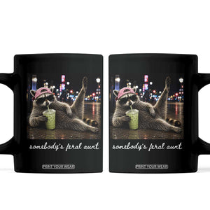 Somebody's Feral Aunt Coffee Mug Raccoon Drinking Iced Matcha Latte Sarcastic Animal Humor