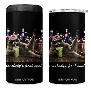 Somebody's Feral Aunt 4 in 1 Can Cooler Tumbler Raccoon Drinking Iced Matcha Latte Sarcastic Animal Humor