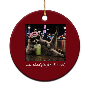 Somebody's Feral Aunt Ceramic Ornament Raccoon Drinking Iced Matcha Latte Sarcastic Animal Humor
