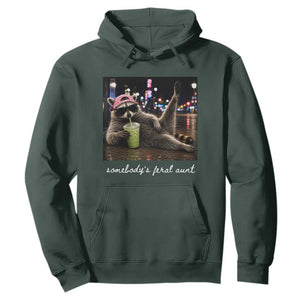 Somebody's Feral Aunt Hoodie Raccoon Drinking Iced Matcha Latte Sarcastic Animal Humor