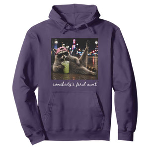 Somebody's Feral Aunt Hoodie Raccoon Drinking Iced Matcha Latte Sarcastic Animal Humor