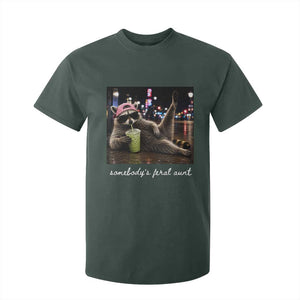 Somebody's Feral Aunt T Shirt For Kid Raccoon Drinking Iced Matcha Latte Sarcastic Animal Humor