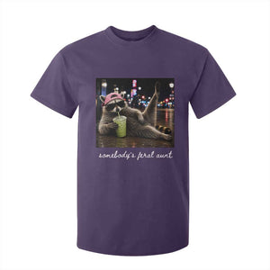 Somebody's Feral Aunt T Shirt For Kid Raccoon Drinking Iced Matcha Latte Sarcastic Animal Humor