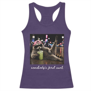 Somebody's Feral Aunt Racerback Tank Top Raccoon Drinking Iced Matcha Latte Sarcastic Animal Humor