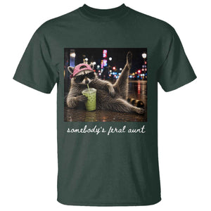 Somebody's Feral Aunt T Shirt Raccoon Drinking Iced Matcha Latte Sarcastic Animal Humor