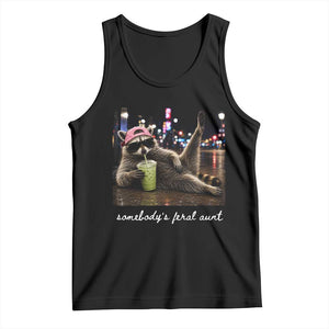Somebody's Feral Aunt Tank Top Raccoon Drinking Iced Matcha Latte Sarcastic Animal Humor