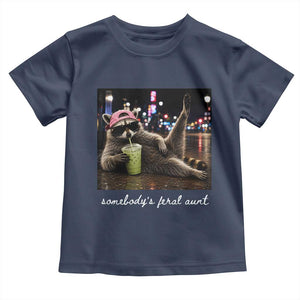 Somebody's Feral Aunt Toddler T Shirt Raccoon Drinking Iced Matcha Latte Sarcastic Animal Humor