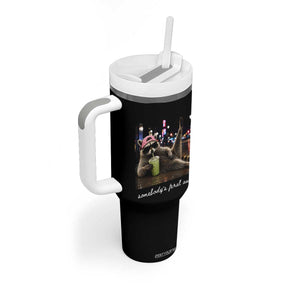 Somebody's Feral Aunt Tumbler With Handle Raccoon Drinking Iced Matcha Latte Sarcastic Animal Humor