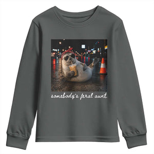 Somebody's Feral Aunt Youth Sweatshirt Funny Neil The Seal Meme
