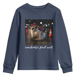 Somebody's Feral Aunt Youth Sweatshirt Funny Neil The Seal Meme