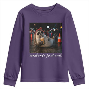 Somebody's Feral Aunt Youth Sweatshirt Funny Neil The Seal Meme