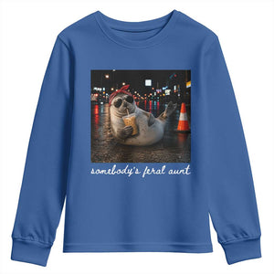 Somebody's Feral Aunt Youth Sweatshirt Funny Neil The Seal Meme