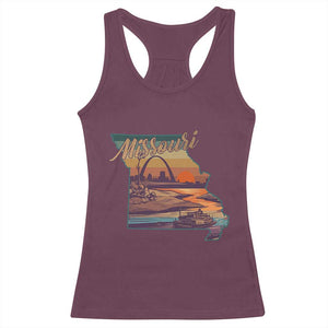 Retro Gateway Arch St Louis Missouri Map Outline Racerback Tank Top