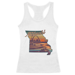 Retro Gateway Arch St Louis Missouri Map Outline Racerback Tank Top
