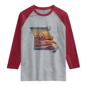 Retro Gateway Arch St Louis Missouri Map Outline Raglan Shirt