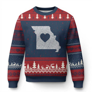 Missouri Home Distressed Missouri State Map with Heart Ugly Christmas Sweater