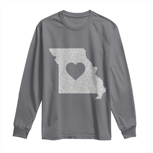 Missouri Home Distressed Missouri State Map with Heart Long Sleeve Shirt