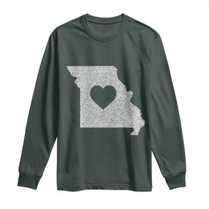 Missouri Home Distressed Missouri State Map with Heart Long Sleeve Shirt