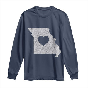 Missouri Home Distressed Missouri State Map with Heart Long Sleeve Shirt